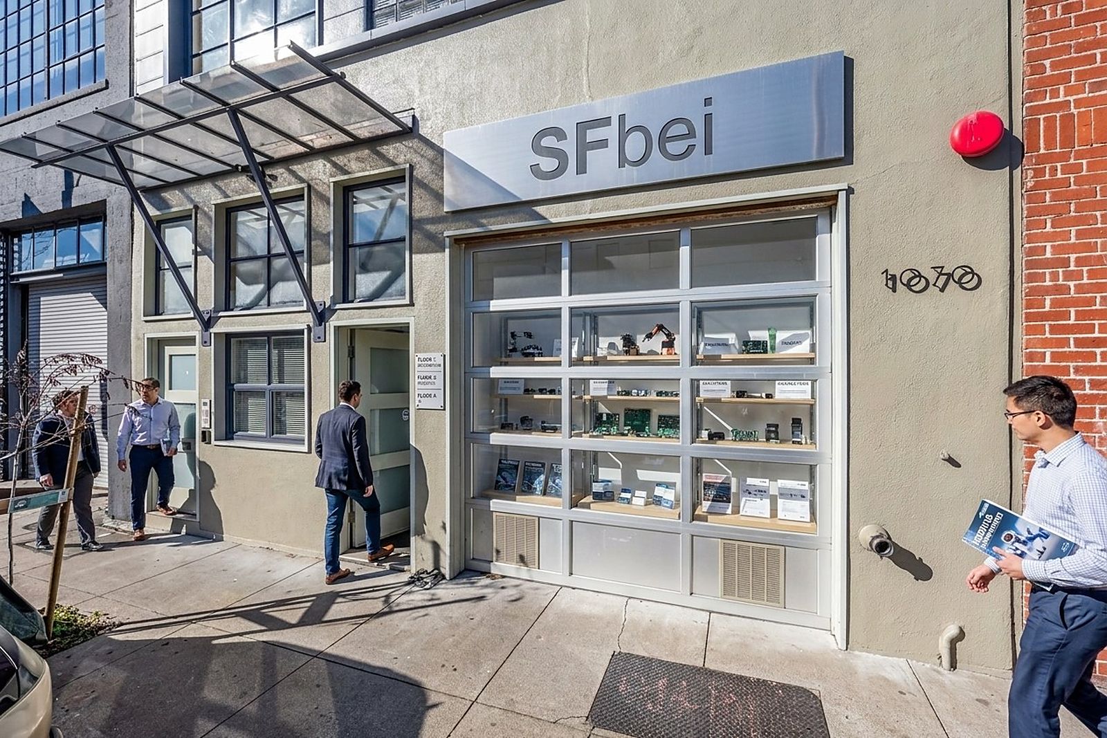 The SFbei street window display seen from the sidewalk