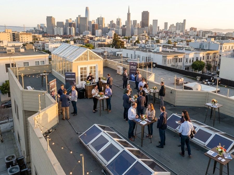 An evening mixer on the SFbei roof deck